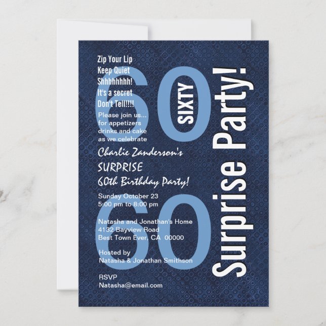 Convite SURPREENDA os azuis marinhos modernos R604 do 60th (Frente)