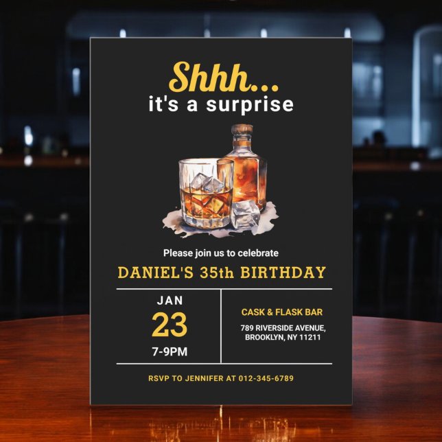 Convite Surpreenda qualquer Festa de aniversário Whiskey B (Criador carregado)