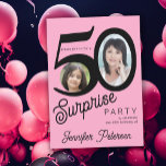 Convite Surpreende 50 anos de fotografia cor-de-rosa negra<br><div class="desc">Tendy bold typografia 50ª convite de festas surpresa de aniversário de mulheres com 2 fotos e roteiro moderno. Fácil de personalizar com texto e imagens.     Transferência digital disponível, </div>