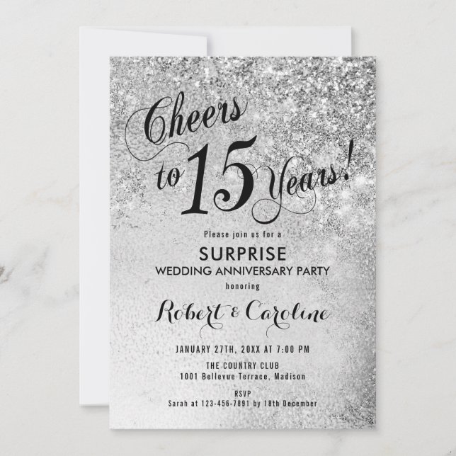 Convite Surpreendendo 15º Aniversário de Casamento - Prata (Frente)