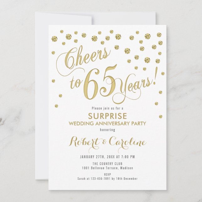 Convite Surpreendendo 65º Aniversário de Casamento - Branc (Frente)