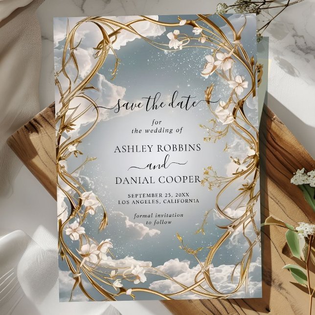 Convite Surpreendente Art Nouveau Flores Douradas Salvem a (Criador carregado)