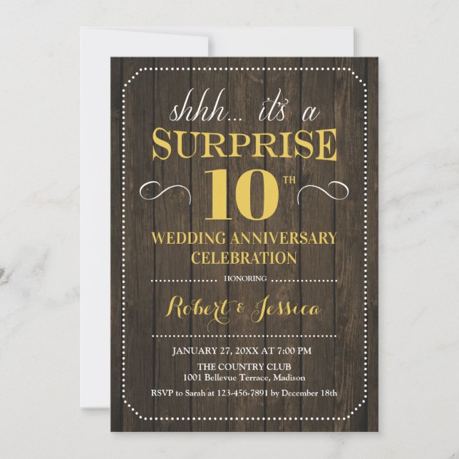 Convite Surpresa 10.º Aniversário de Casamento - Madeira D (Frente)