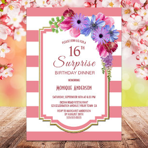 Convite Surpresa - 16º aniversário Janto Floral com Risc
