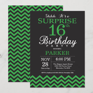 Convite Surpresa 16.º aniversário, Black e Green Chevron