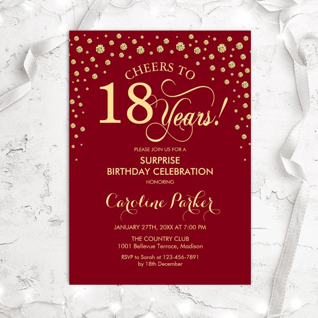 Convite Surpresa 18ª Festa de aniversário - Vermelho Doura (Criador carregado)