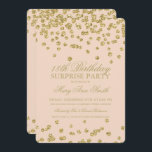 Convite Surpresa - 18º aniversário Dourada Blush Confetti<br><div class="desc">Elegant Surprise 18th Convite de aniversário com o motivo Dourado Glitter Confetti Blush,  nome personalizado e data e texto adicional. Fácil de usar e fácil de personalizar.</div>