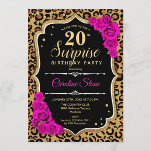 Convite Surpresa 20 de Aniversário - Leopardo Negro Dourad
