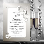 Convite Surpresa 40ª Festa de aniversário Geométrica de Pr<br><div class="desc">Organize e convide seus amigos e entes queridos para sua aniversário de 40 anos surpresa com este convite de aniversário hexagonal de prata na moda.</div>