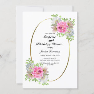 Convite Surpresa 40º Janto de aniversário Dourado rosa