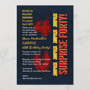 Convite SURPRESA 40.º Aniversário Moderno Vermelho Doura