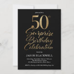Convite Surpresa 50ª Celebração de Aniversário Preta e Dou<br><div class="desc">50º convite de aniversário surpresa em preto e ouro</div>