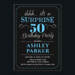 Convite Surpresa 50ª Festa de aniversário - Azul Preto<br><div class="desc">Surpreenda o 50º Convite de aniversário. Design simples em preto,  azul claro e branco. Apresenta uma fonte elegante de script. Celebração surpresa para homem ou mulher. Pode ser personalizado em qualquer idade!</div>