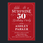 Convite Surpresa 50ª Festa de aniversário - Branco vermelh<br><div class="desc">Surpreenda o 50º Convite de aniversário. Design simples em vermelho escuro e branco. Apresenta uma fonte elegante de script. Celebração surpresa para homem ou mulher. Pode ser personalizado em qualquer idade!</div>