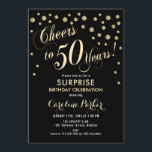 Convite Surpresa 50ª Festa de aniversário - Dourado Preto<br><div class="desc">Surpreenda o design elegante do 50º Convite de aniversário com ouro brilhante falso e preto. Possui fonte de script e confetti. Anima-te a 50 anos! Me mande mensagem se precisar de uma idade personalizada.</div>