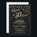 Convite Surpresa 50ª Festa de aniversário - Dourado Preto<br><div class="desc">Surpreenda o design elegante do 50º Convite de aniversário com ouro brilhante falso e preto. Possui fonte de script e confetti. Anima-te a 50 anos! Me mande mensagem se precisar de uma idade personalizada.</div>