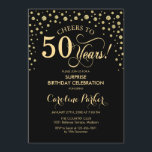 Convite Surpresa 50ª Festa de aniversário - Dourado Preto<br><div class="desc">Surpreenda o 50º Convite de aniversário. Design elegante em ouro preto e brilhante. Apresenta a fonte do script e os diamantes confetti. Anima-te a 50 anos! Envie-me uma mensagem se precisar de mais personalização.</div>