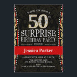Convite Surpresa 50ª Festa de aniversário - Dourado vermel<br><div class="desc">Surpreenda o 50º Convite de aniversário Elegante de design em ouro falso brilhante,  preto e vermelho.</div>