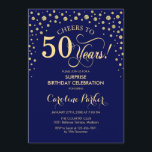 Convite Surpresa 50ª Festa de aniversário - Marinho azul D<br><div class="desc">Surpreenda o 50º Convite de aniversário. Design elegante em azul marinho e ouro brilhante falso. Apresenta a fonte do script e os diamantes confetti. Anima-te a 50 anos! Envie-me uma mensagem se precisar de mais personalização.</div>