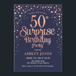 Convite Surpresa 50ª Festa de aniversário - Marinho e Rosa<br><div class="desc">Surpreenda o 50º Convite de aniversário. Design de Elegante no marinho e ouro de rosa brilhante falso. Possui fonte de script na moda e confetti. Envie-me uma mensagem se precisar de idade personalizada.</div>