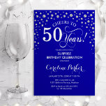 Convite Surpresa 50ª Festa de aniversário - prata azul rea<br><div class="desc">Surpreenda o 50º Convite de aniversário. Design elegante em azul real e prata brilhante falso. Apresenta a fonte do script e os diamantes confetti. Anima-te a 50 anos! Envie-me uma mensagem se precisar de mais personalização.</div>
