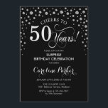 Convite Surpresa 50ª Festa de aniversário - Prata Preta<br><div class="desc">Surpreenda o 50º Convite de aniversário. Design elegante em prata brilhante e preto. Apresenta a fonte do script e os diamantes confetti. Anima-te a 50 anos! Envie-me uma mensagem se precisar de mais personalização.</div>