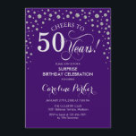 Convite Surpresa 50ª Festa de aniversário - Prata Roxa<br><div class="desc">Surpreenda o 50º Convite de aniversário. Design elegante em prata brilhante roxa e falso. Apresenta a fonte do script e os diamantes confetti. Anima-te a 50 anos! Envie-me uma mensagem se precisar de mais personalização.</div>