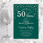 Convite Surpresa 50ª Festa de aniversário - Prata Verde<br><div class="desc">Surpreenda o 50º Convite de aniversário. Design elegante em verde esmeralda e prata brilhante falso. Apresenta a fonte do script e os diamantes confetti. Anima-te a 50 anos! Envie-me uma mensagem se precisar de mais personalização.</div>