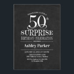 Convite Surpresa 50ª Festa de aniversário - Preto Branco<br><div class="desc">Rustic Surprise 50th Aniversário Celebration. Design elegante em forma de quadro negro e branco. Apresenta uma fonte elegante de script. Envie-me uma mensagem se precisar de mais personalização.</div>