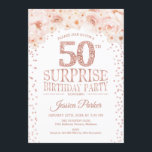 Convite Surpresa 50ª Festa de aniversário - Rosa branca Do<br><div class="desc">Surpreenda o design elegante do 50º Convite de aniversário em ouro de rosa brilhante e branco.</div>