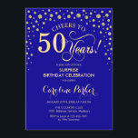 Convite Surpresa 50ª Festa de aniversário - Royal Blue Dou<br><div class="desc">Surpreenda o 50º Convite de aniversário. Elegante design no sapphire,  azul real e ouro brilhante falso. Apresenta a fonte do script e os diamantes confetti. Anima-te a 50 anos! Envie-me uma mensagem se precisar de mais personalização.</div>