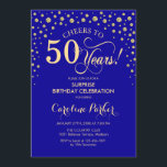 Convite Surpresa 50ª Festa de aniversário - Royal Blue Dou<br><div class="desc">Surpreenda o 50º Convite de aniversário. Elegante design no sapphire,  azul real e ouro brilhante falso. Apresenta a fonte do script e os diamantes confetti. Anima-te a 50 anos! Envie-me uma mensagem se precisar de mais personalização.</div>
