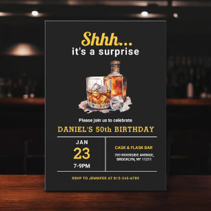 Convite Surpresa 50ª Festa de aniversário Whiskey Bourbon