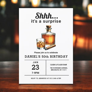 Convite Surpresa 50ª Festa de aniversário Whiskey Charuto 