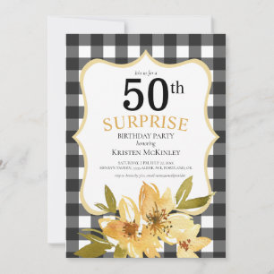 Convite Surpresa 50ª Xadrez de Buffalo Amarelo Aniversár