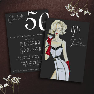 Convite Surpresa 50º aniversário 50 e pinos fabulosos