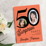Convite Surpresa 50º aniversário de uma foto laranja clara<br><div class="desc">Tendy bold typografia 50ª convite de festas surpresa de aniversário de mulheres com 2 fotos e roteiro moderno. Fácil de personalizar com texto e imagens.     Transferência digital disponível, </div>