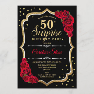 Convite Surpresa 50º aniversário - Dourado vermelho preto