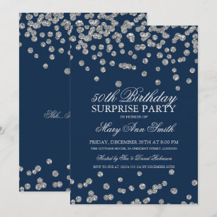 Convite Surpresa 50º Aniversário Marinho de Lata de Prata 