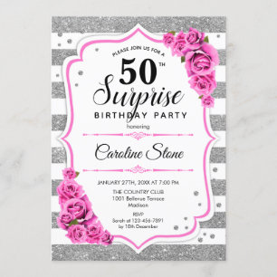 Convite Surpresa 50º aniversário - Prateado branco rosa