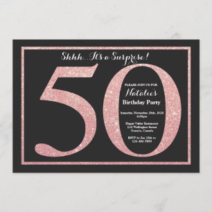 Convite Surpresa 50º Aniversário - Rosa cor-de-rosa - bril
