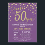 Convite Surpresa 50º Aniversário Roxo e Diamante Dourado<br><div class="desc">Surpreenda o 50º Convite de Aniversário com Fundo de Diamante Glitter Roxo e Dourado. Dourado Confetti. Aniversário Adulto. Homens ou Mulheres Aniversário.
Para mais personalização,  clique no botão "Personalizar" e use a ferramenta design para modificar este modelo.</div>