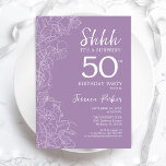 Convite Surpresa 50º aniversário - Roxo Floral<br><div class="desc">Surpresa Floral Purple 50º Convite de Aniversário. A design feminina moderna minimalista apresenta sotaques botânicos e letra de script de tipografia. Simples cartão de convite floral perfeito para uma festa surpresa na moda.</div>