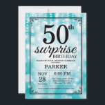 Convite Surpresa - 50. º Aniversário do Teal Glitter<br><div class="desc">Surpreenda o 50º Convite de Aniversário com Luzes de Cordas Teais com Fundo de Brilho Teal. Aniversário Teal. Aniversário Adulto. Homens ou Mulheres no Dia Convidam. 13 15 16º 18º 20 21 rua 30 40º 50º 80 de 60º 70 de 100º, qualquer idade. Para mais personalização, clique no botão "Personalizar"...</div>