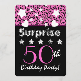 Convite SURPRESA 50. º Aniversário Pingos Rosa Corações Es