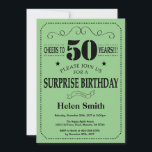 Convite Surpresa 50.º aniversário, preto e verde<br><div class="desc">Surpreenda 50º Aniversário do Convite à Tipografia Negra e Verde. Fundo Negro e Verde. Aniversário Adulto. Homens ou Mulheres Aniversário. Menino ou Menina Menina Menina Adolescente Convidam. 13 15 de 16º 18º 20 21rua 30 de 40º 50º 80 de 60º 70 de 100º. Qualquer Idade. Para mais personalização, clique no...</div>