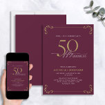 Convite Surpresa 50 e fabulosa Burgundy e Dourado Aniversá<br><div class="desc">É uma surpresa especial o 50º aniversário, e é hora de comemorar! Você quer jogar o melhor baluarte na cidade? Certifique-se de que começa com o mais alto estilo com este 50 e Fabuloso Convite de Aniversário para Caligrafia Branca e Dourada. Certamente dará o tom para uma celebração glamourosa. Este...</div>