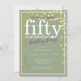 Convite Surpresa 50 e fabulosa Roxo de Aniversário Dourado