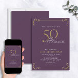 Convite Surpresa 50 e fabuloso aniversário roxo e Dourado<br><div class="desc">É uma surpresa especial o 50º aniversário, e é hora de comemorar! Você quer jogar o melhor baluarte na cidade? Certifique-se de que começa com o mais alto estilo com este 50 e Fabuloso Convite de Aniversário para Caligrafia Dourada e Branco Roxo. Certamente dará o tom para uma celebração glamourosa....</div>