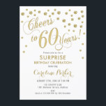 Convite Surpresa 60ª Festa de aniversário - Branco Dourado<br><div class="desc">Surpreenda o design elegante do 60º Convite de aniversário com ouro brilhante falso e branco. Possui fonte de script e confetti. Saúde para 60 anos! Me mande mensagem se precisar de uma idade personalizada.</div>